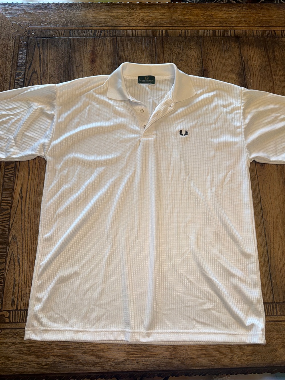 Fred Perry Men's Vintage 90’s White Check Polo Shirt with Laurel Logo